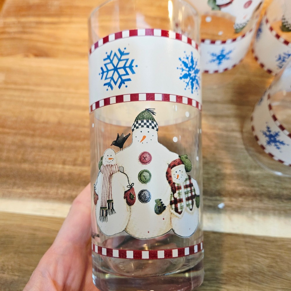 Vuntafe Sakura Set of 8 Snowman Snowflake Christmas Drinking Glasses Tumblers